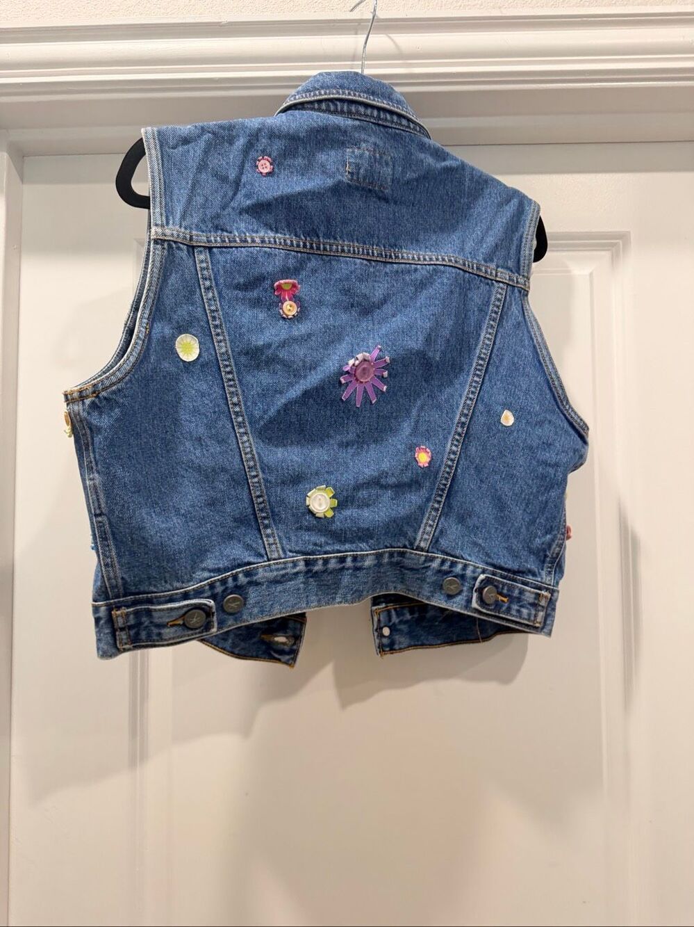 CK Calvin Klein Embellished Denim Vest Blue Jean Sleeveless Jacket Size L - Picture 3 of 5